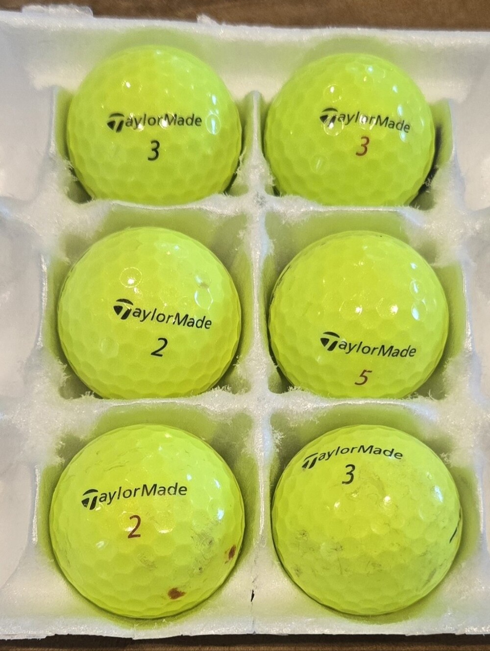 6 Taylormade TP5 and TP5x yellow golf balls. Good playable condition